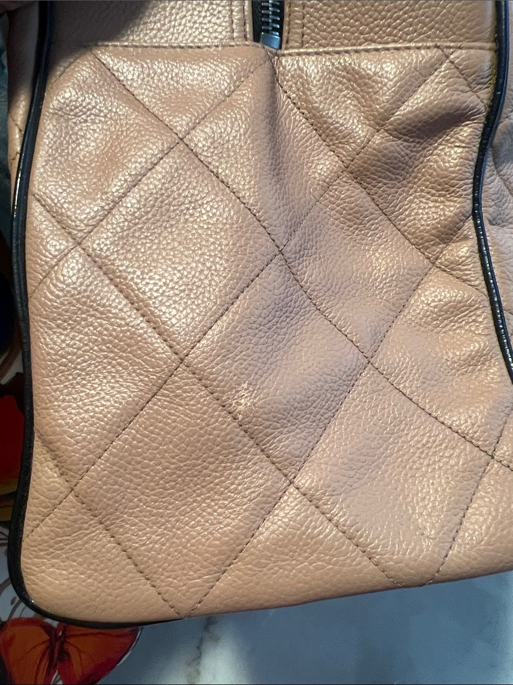 CHANEL Quilted Peach Leather Duffel with Black Handles - Picture 11 of 12